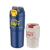 Vagonlife 2'li Çelik Termos-Kahve Bardağı Seti 750ML Çift Kullanım Termos//450ML Mug Kahve Bardağı 750Lacivert-450Krem