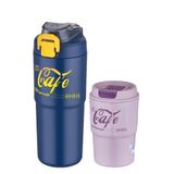 Vagonlife 2'li Çelik Termos-Kahve Bardağı Seti 750ML Çift Kullanım Termos//450ML Mug Kahve Bardağı 750Lacivert-450Mor