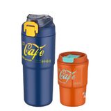 Vagonlife 2'li Çelik Termos-Kahve Bardağı Seti 750ML Çift Kullanım Termos//450ML Mug Kahve Bardağı 750Lacivert-450Turuncu