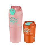 Vagonlife 2'li Çelik Termos-Kahve Bardağı Seti 750ML Çift Kullanım Termos//450ML Mug Kahve Bardağı 750Pudra-450Turuncu