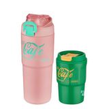 Vagonlife 2'li Çelik Termos-Kahve Bardağı Seti 750ML Çift Kullanım Termos//450ML Mug Kahve Bardağı 750Pudra-450Yeşil