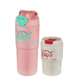 Vagonlife 2'li Çelik Termos-Kahve Bardağı Seti 750ML Çift Kullanım Termos//450ML Mug Kahve Bardağı 750Pudra450Krem