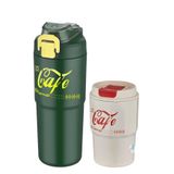 Vagonlife 2'li Çelik Termos-Kahve Bardağı Seti 750ML Çift Kullanım Termos//450ML Mug Kahve Bardağı 750Yeşil-450Krem