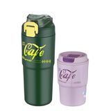 Vagonlife 2'li Çelik Termos-Kahve Bardağı Seti 750ML Çift Kullanım Termos//450ML Mug Kahve Bardağı 750Yeşil-450Mor