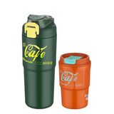 Vagonlife 2'li Çelik Termos-Kahve Bardağı Seti 750ML Çift Kullanım Termos//450ML Mug Kahve Bardağı 750Yeşil-450Turuncu