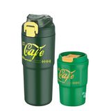 Vagonlife 2'li Çelik Termos-Kahve Bardağı Seti 750ML Çift Kullanım Termos//450ML Mug Kahve Bardağı 750Yeşil-450Yeşil
