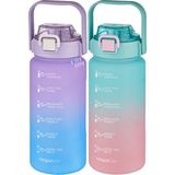 Vagonlife 2'li Ekonomik Motivasyon Matara Seti 1500 ml Büyük Boy 4 Farklı Renk Seçeneği Fiftyfifty - Mor - Pembe