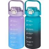 Vagonlife 2'li Ekonomik Motivasyon Matara Seti 1500 ml Büyük Boy 4 Farklı Renk Seçeneği Fiftyfifty - Mor - Siyah