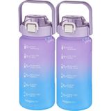 Vagonlife 2'li Ekonomik Motivasyon Matara Seti 1500 ml Büyük Boy 4 Farklı Renk Seçeneği Fiftyfifty - Mor - Turkuaz