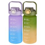 Vagonlife 2'li Ekonomik Motivasyon Matara Seti 1500 ml Büyük Boy 4 Farklı Renk Seçeneği FiftyFifty Morturkuaz-Yeşilsarı