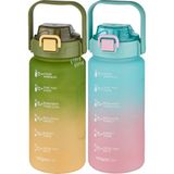 Vagonlife 2'li Ekonomik Motivasyon Matara Seti 1500 ml Büyük Boy 4 Farklı Renk Seçeneği Fiftyfifty - Sarı - Pembe
