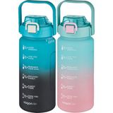 Vagonlife 2'li Ekonomik Motivasyon Matara Seti 1500 ml Büyük Boy 4 Farklı Renk Seçeneği Fiftyfifty - Siyah - Pembe