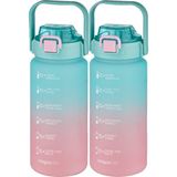 Vagonlife 2'li Ekonomik Motivasyon Matara Seti 1500 ml Büyük Boy 4 Farklı Renk Seçeneği Fiftyfifty - Yeşil - Pembe