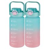 Vagonlife 2'li Ekonomik Motivasyon Matara Seti 1500 ml Büyük Boy 4 Farklı Renk Seçeneği FiftyFifty YeşilPembe-YeşilPembe