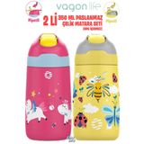 Vagonlife 2'Lİ SET 350 ML Çocuk Pipetli Çelik Matara Paslanmaz Çelik Termos 5 Farklı Renk 2055-350ML
