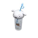 Vagonlife 500ml Crayon Shinchan Figürlü Kapak Silikon Tabanlı Pipetli Tritan Cup/Bardak (Beyaz Köpek)
