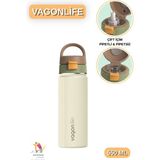 Vagonlife 550 ml Çift Içim - Pipetli / Pipetsiz Taşıma Kulplu Paslanmaz Çelik Termos - Bej