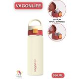 Vagonlife 550 ml Çift Içim - Pipetli / Pipetsiz Taşıma Kulplu Paslanmaz Çelik Termos - Krem