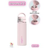 Vagonlife 550 ml Çift Içim - Pipetli / Pipetsiz Taşıma Kulplu Paslanmaz Çelik Termos - Pembe