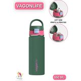Vagonlife 550 ml Çift Içim - Pipetli / Pipetsiz Taşıma Kulplu Paslanmaz Çelik Termos - Yeşil