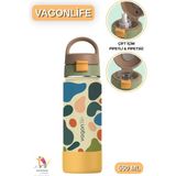 Vagonlife 550 ml Desenli Çift Içim - Pipetli / Pipetsiz Taşıma Kulplu Paslanmaz Çelik Termos - Bej