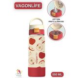 Vagonlife 550 ml Desenli Çift Içim - Pipetli / Pipetsiz Taşıma Kulplu Paslanmaz Çelik Termos - Krem
