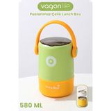 Vagonlife 580 ml Sızdırmaz 2 Kaseli 304 Paslanmaz Çelik Lunch Box Yeni Nesil Sefer Tası Kaşıklı Askılı -1267580 - Yeşil