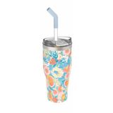 Vagonlife 590ml Desenli Pipetli/Pipetsiz Çift Kullanım Tumbler Kahve Bardağı/Mug Paslanmaz Çelik Termos (Flowers)