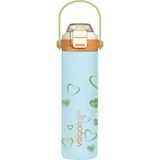 Vagonlife 600ML Yeni Koleksiyon Desenli Pipetli/pipetsiz Kullanım Kulplu 6 Saat Sıcak/soğuk Paslanmaz Çelik Termos - Mavi - 0,60 lt