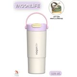 Vagonlife 660 ml Tek Kapak Çift Içim Pipetli / Pipetsiz Kulplu Paslanmaz Çelik Termos - Beyaz