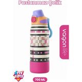 Vagonlife 700 ml Tek Kapak Çift Kullanım Pipetli Rahat Içim Kulplu Paslanmaz Çelik Termos FFVGN1112-700ML - Mor