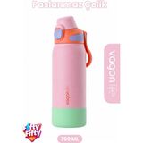 Vagonlife 700 ml Tek Kapak Çift Kullanım Pipetli Rahat Içim Kulplu Paslanmaz Çelik Termos FFVGN1112-700ML - Pembe