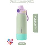 Vagonlife 700 ml Tek Kapak Çift Kullanım Pipetli Rahat Içim Kulplu Paslanmaz Çelik Termos FFVGN1112-700ML - Yeşil