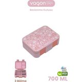 Vagonlife 700 ml Tek Kat Sızdırmaz Üç Bölmeli Çocuk Beslenme Kutusu Pembe BPA İçermeyen Güvenli Materyal FFB096-700