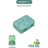 Vagonlife 700 ml Tek Kat Sızdırmaz,karışmaz Üç Bölmeli Çocuk Beslenme Kutusu -FFB096-700 - Yeşil