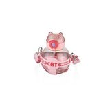 Vagonlife 720ml Sevimli Kedi Silikon Pipetli Özel Kılıflı ve Askılı Polikarbon Çocuk Su Matarası (Pembe)