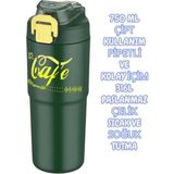 Vagonlife 750 ml Matara Çift Kullanım Pipetli ve Kolay Içim 316L Paslanmaz Çelik - Yeşil - 0,75 lt