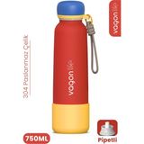 Vagonlife 750 ml Pipetli Sızdırmaz Paslanmaz Çelik Termos Matara El Askılı Bpa Içermez 750ML 1106FF - Kırmızı