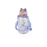 Vagonlife 760ml Sevimli Kedi Figürlü Silikon Pipetli Özel Askılı Polikarbon Çocuk Su Matarası (Pembe-Mor)
