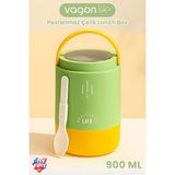 Vagonlife 900 ml Sızdırmaz 3 Kaseli Paslanmaz Çelik Kaşıklı Bento Lunch Box Yeni Nesil Sefer Tası -FFLBO1266 - 1 Adet - Yeşil