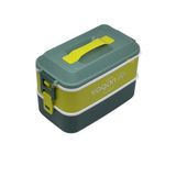 Vagonlife Bento 1000ml Lunchbox 2 Katlı 3 Bölmeli Paslanmaz Çelik Sefer Tası Yemek Kutusu (Koyu Yeşil-Fıstık Yeşili)