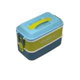 Vagonlife Bento 1000ml Lunchbox 2 Katlı 3 Bölmeli Paslanmaz Çelik Sefer Tası Yemek Kutusu (Mavi-Fıstık Yeşili)