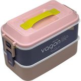 Vagonlife Bento 1000ML Lunchbox 2 Katlı 3 Bölmeli Paslanmaz Çelik Sefer Tası Yemek Kutusu (Pembe-Mor) - 41 Delft Blue