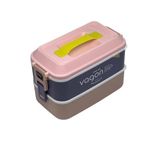 Vagonlife Bento 1000ml Lunchbox 2 Katlı 3 Bölmeli Paslanmaz Çelik Sefer Tası Yemek Kutusu (Pembe-Mor)