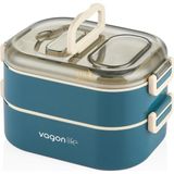 Vagonlife Bento 1000ML Lunchbox Çift Katlı 3 Bölmeli Çelik Sefer Tası Yemek Kutusu (Lacivert) - Çok Renkli - Genel