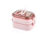 Vagonlife Bento 1000ml Lunchbox Çift Katlı 3 Bölmeli Çelik Sefer Tası Yemek Kutusu (Pembe)