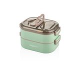 Vagonlife Bento 1000ml Lunchbox Çift Katlı 3 Bölmeli Çelik Sefer Tası Yemek Kutusu (Yeşil)