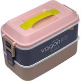 Vagonlife Bento 1000ML Lunchbox Yeni Koleksiyon 2 Katlı 3 Bölmeli Paslanmaz Çelik Sefer Tası Yemek Kutusu - Pembe