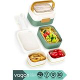 Vagonlife Bento 1010ML Yeni Lunchbox Serisi Çift Renk Iki Katlı Bir Çelik Kaseli Iki Mini Pp Plastik Kaplı 16X10X11.5CM Ölçü Paslanmaz Çelik Sefer Tası Çocuk Ilk Okul Yemek Kutusu Bpa Yok Özel Kutulu - 16x10x11.5cm Ölçülü - Yeşil