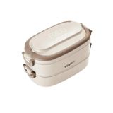 Vagonlife Bento 1140ml Lunchbox 2 Katlı 4 Bölmeli Mini Kaseli Çelik Sefer Tası Yemek Kutusu (Bej)